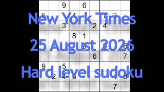 Sudoku solution New York Times 25 August 2026 Hard level sudoku