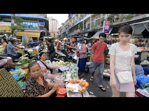 Evening Walking @Wet Market In Phnom Penh & See Street Vendors | Cambodia Wet Market