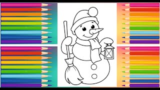 Painting and coloring cut snowman (coloring pages) #coloringpages #coloring #colors #snowman #winter