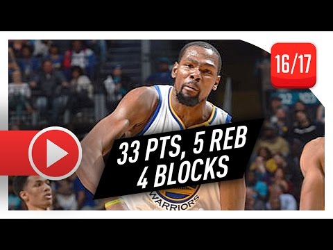 Kevin Durant Full Highlights vs Hornets (2017.01.25) - 33 Pts, 5 Reb, 4 Blocks