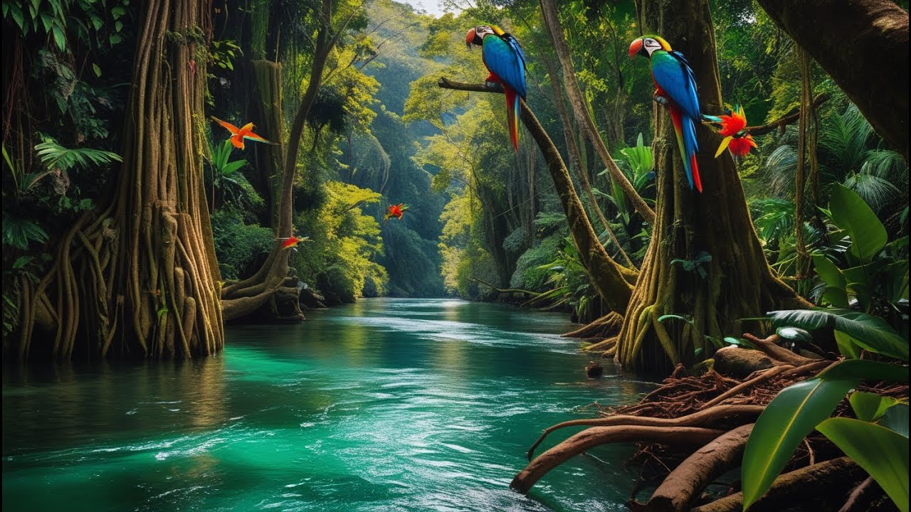 Forest River Sounds for Relaxation with Waterfall & Birds LIVE