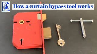 802. How to open mortice curtain lever lock with a bypass tool when the key is left inside the door