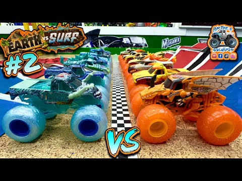 Toy Diecast Monster Truck Racing Tournament | Round #41 | Spin Master MonsterJam EARTH 🌋 🆚 SURF 🌊