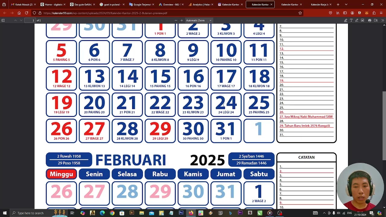 Template Kalender 2025 Hijriah & Jawa Resmi SKB Menteri CDR, AI, PDF, JPG