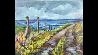 Avoid Color Mixing Mistakes Painting Wildflowers on a Country Lane in Acrylic Paints for Beginners