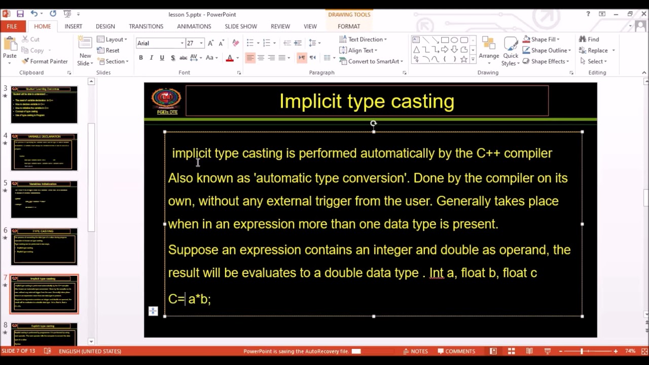 Chapter 3: Lecture 3 (declaring and initializing variables, typecasting)