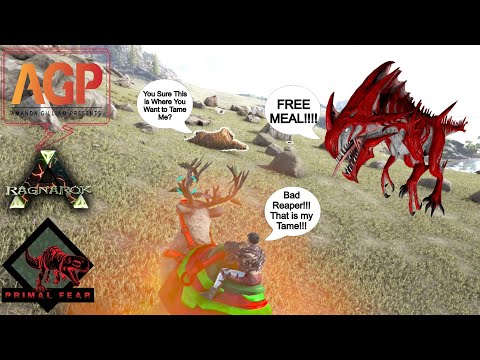 Ark Survival Evolved: Primal Fear Ragnarok Part 6: Reaper interrupts Elder Moschops Tame