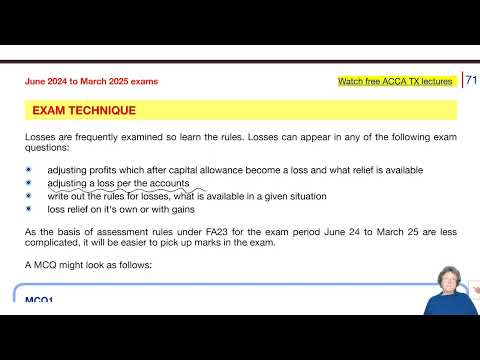 Chapter 6 Tax Adjusted Trading Losses – Individuals (part 4) -  ACCA TX-UK Taxation (FA 2023)