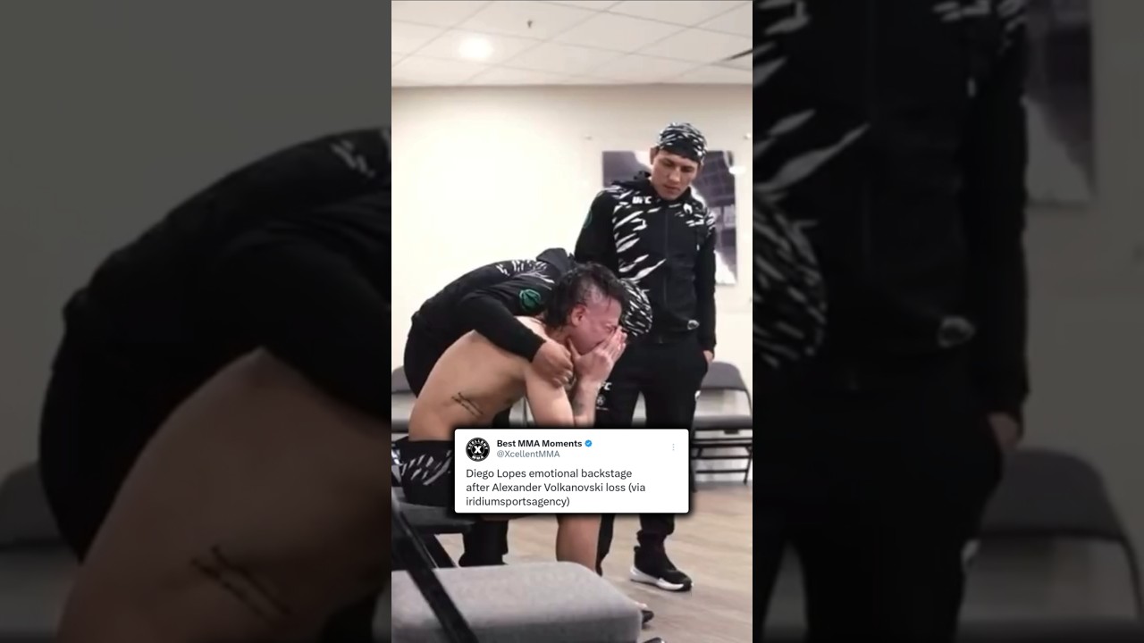 Diego Lopes in tears backstage after Alexander Volkanovski loss