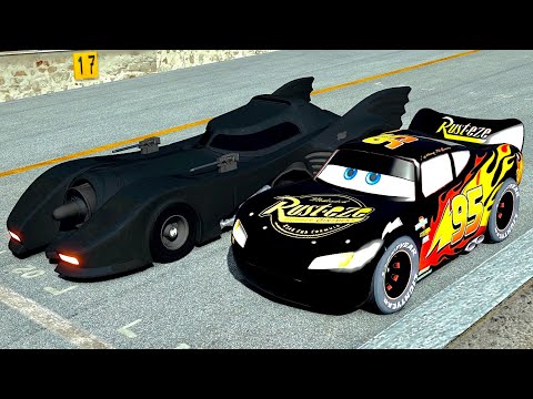 Lightning McQueen Black Edition vs Batmobile 1989 - Desert Drag Race