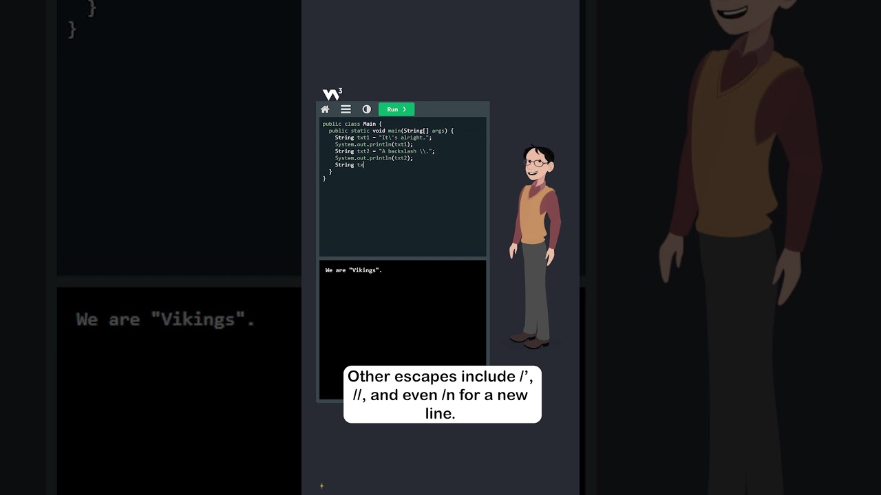 Java Strings - Part 4 - Special Characters - #w3schools #java #programming