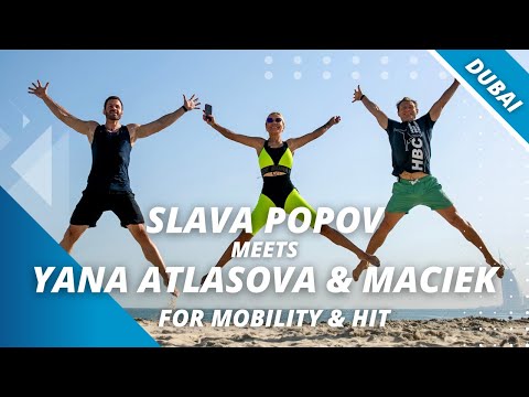 Slava Popov meets - Yana Atlasova and Maciek for mobility & HIT workout on secret beach Dubai. #33