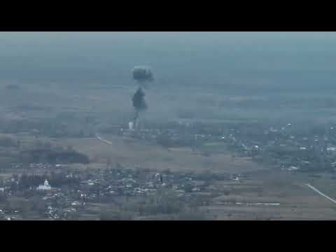combat footage shows a single Ukrainian tank in Nova Basan engaging a large Russian convoy of tanks