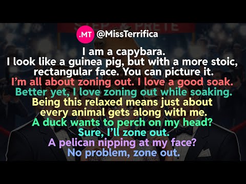 I am a capybara. I look like a guinea pig, but with a more stoic, rectangular face...