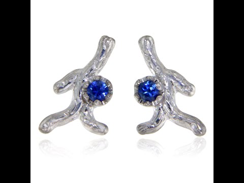 Cercei Stud Surub Aur Alb 14 k Safire Albastre de Ceylon Naturale - Regali, Distincti
