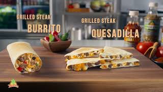 Taco Time NEW Grilled Steak Quesadilla and Burrito