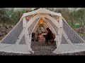 Solo Luxury Tent Camping Cozy in Heavy Rain / Relaxing Rain Sound