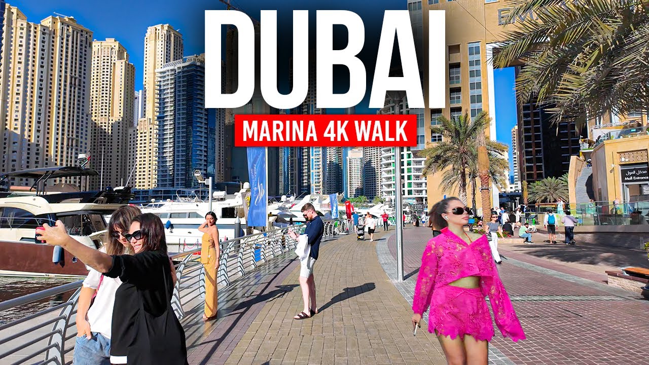 Immersive street-level walking tour through Dubai Marina, United Arab Emirates, showcasing authentic urban landscapes, local architecture, and the vibrant atmosphere of the city's neighborhoods