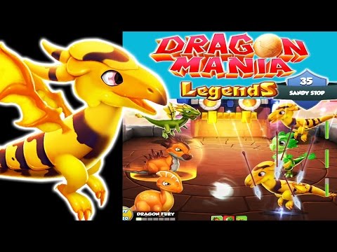 Dragon Mania Legends (Gameloft) : Rust Dragon defeats Honey Dragons at Sandy Stop (Quest 35)