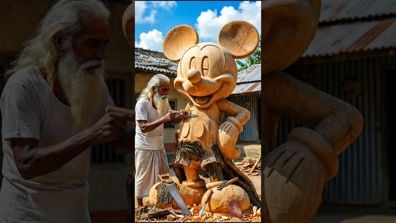 Grandpa made a sculpture of Mickey Mouse out of wood  #artandcraft #artwork #mickeymouse
