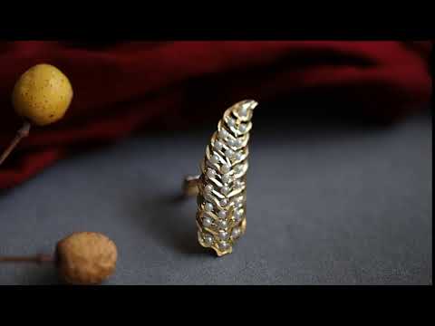 Hadeeqa White Gold Plated Pakistani Jadau Leaf Ring