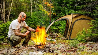 Hot Tent Camping In The Forest Solo Bushcraft Overnighter