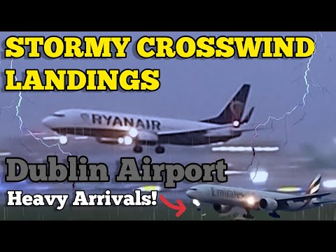 Stormy CROSSWIND Landings At Dublin Airport! (50km/h winds!)