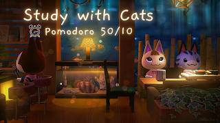 ⏰️Pomodoro 50/10 • Aquarium Café | Study with Cats | No Music | fireplace + aquarium ambience🎧🐈