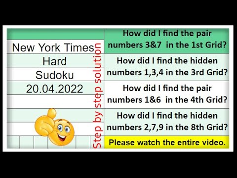🔊🔴How to solve  New York Times Hard Sudoku | Step by step Solution | 20.04.2022