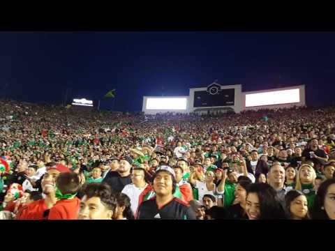 Mexican fans cheer goal kick.  @rose bowl