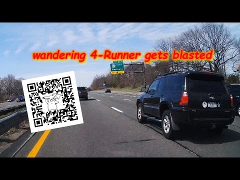Wandering 4-Runner gets Blasted (train horn dash cam clip)