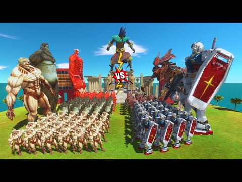Attack on Titan Team VS Gundam RX-78 and Raijin Team - Animal Revolt Battle Simulator