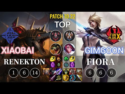 ES Xiaobai Renekton vs FPX GimGoon Fiora Top - KR Patch 10.22