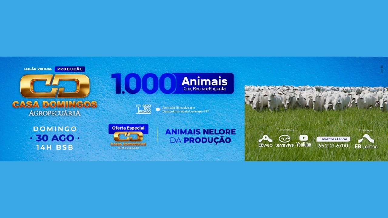 LEILÃO VIRTUAL CASA DOMINGOS AGROPECUÁRIA | 30/08/2026 – 14H