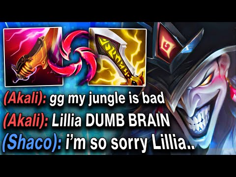 I Made this Lillia go 0/12 with my Crit Shaco Jungle...