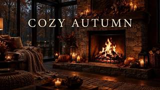Autumn Fireplace Jazz | Cozy Crackling Fire Ambience