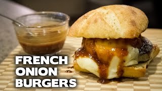 French Onion Burgers with Raspberry Chipotle BBQ Sauce