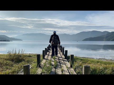 Solo camp by the Chuzenji Lake, Nikko. Cooking Japanese hot pot dish "Toritsukune-nabe".