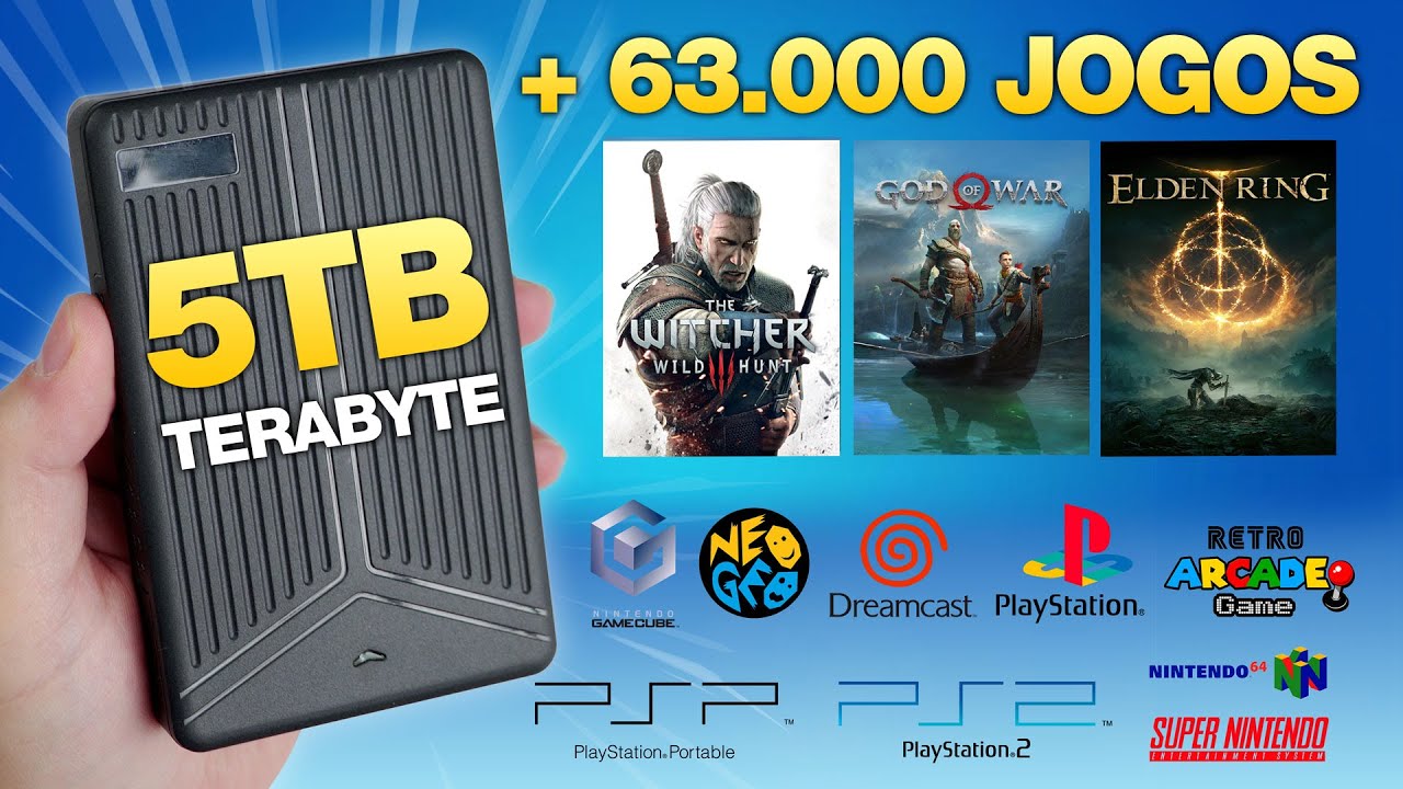 INCRÍVEL HD 5TB com 63.000 JOGOS de PC e Consoles - É só Plugar e Jogar!