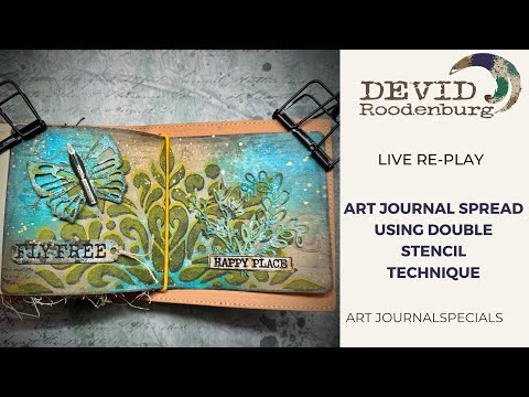 Art journal spread using double stencil technique and paints!