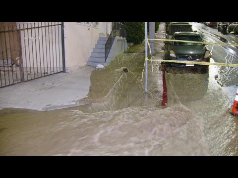 Westlake, CA: Broken Water Main Floods Street in Westlake