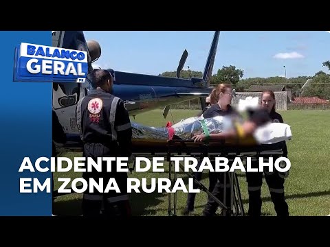 Trabalhador de 54 anos é socorrido pelo Samu Aéreo após acidente na zona rural de Terra Rica, no PR