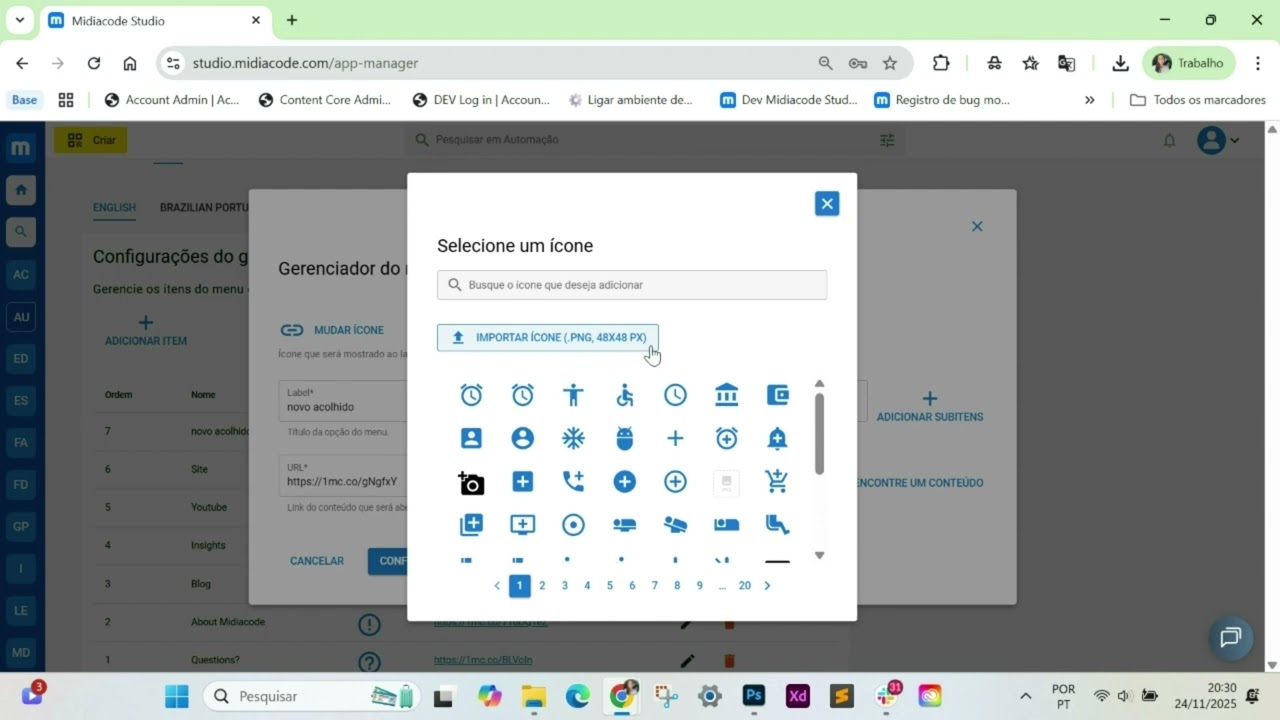 How to update the image of an icon for items in the left side menu of the super app by Midiacode