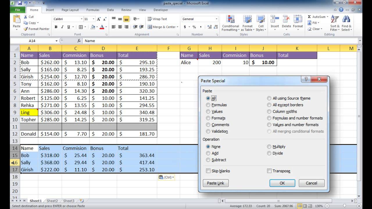 Use the Paste Special Command in Excel