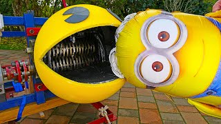 Minions vs Real Life PACMAN Shredding Machine!