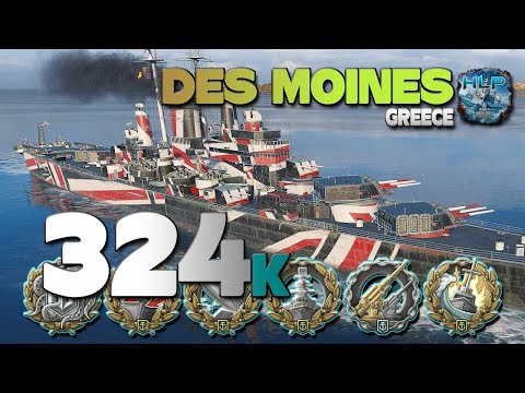 Cruiser Des Moines on map Greece, 323k damage - World of Warships