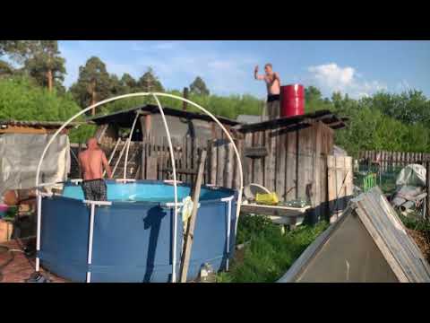 Man Jumps into Above Ground Pool from Shed Roof and Makes Huge Splash