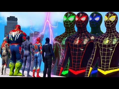 Team Spiderman & Spider Hulk & Spider Cop & Spiderman 2099 VS Spider Man Miles Morales Army
