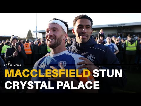 Macclesfield fans ON THE PITCH as they celebrate after knocking Crystal Palace out of the FA Cup