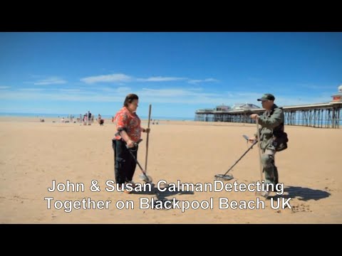 Susan Calman TV Presenter Channel 5 Meets John For Sot Of Detecting on Blackpool Beach UK